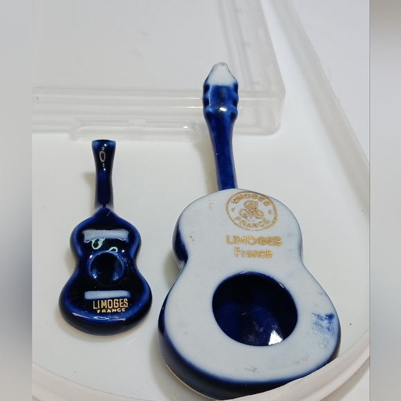 Vintage 22k Gold Trim Limoges France Guitar Figurine Cobalt Blue Courting Couple - Picture 3 of 14